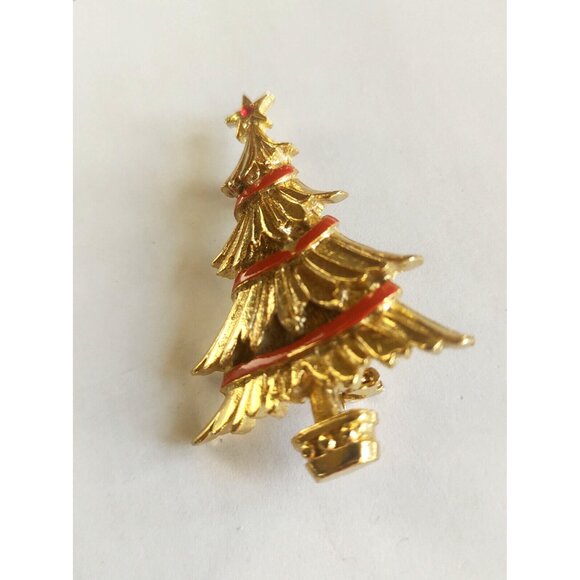 Christmas Tree Brooches (lot of three) Rhinestone, Faux Pearl & Enamel - Picture 8 of 15